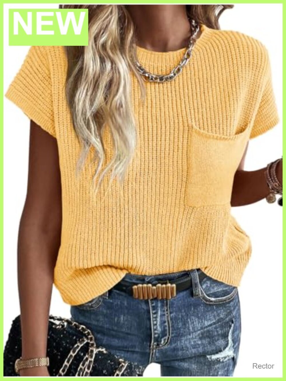 Women's Short Sleeve Ribbed Knit Sweater Vest Crew Neck Loose Fit Pullover